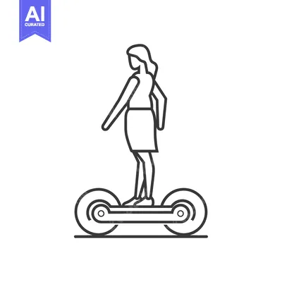 Aset premium populer: Line Drawing of a Woman Riding a Self-Balancing Electric Scooter