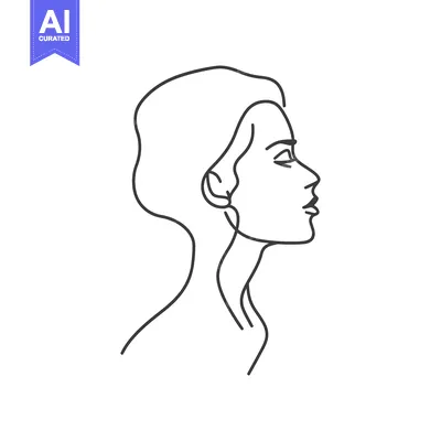 Aset desain premium: Line drawing of a woman's face in profile