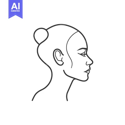 Aset premium populer: Line drawing of a woman's face in profile with hair pulled back
