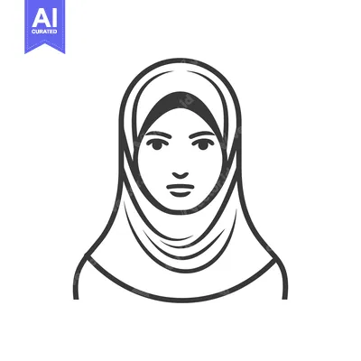 Aset desain premium: Line drawing of a woman's face wearing a headscarf