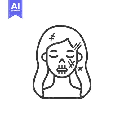 Aset desain premium: Line drawing of a woman's face with stitches and scars