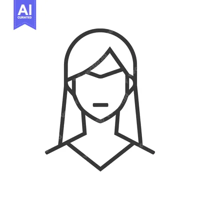 Aset desain premium: Line Drawing of a Woman's Face with Straight Hair