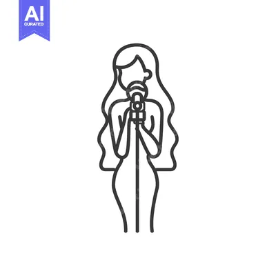 Aset premium populer: Line drawing of a woman singing into a microphone