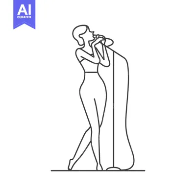 Aset desain premium: Line Drawing of a Woman Singing into a Microphone