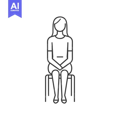 Premium design asset: Line drawing of a woman sitting on a stool