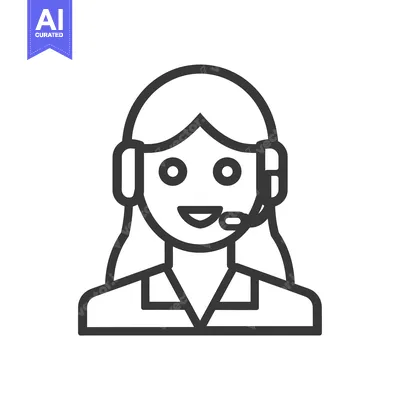 Aset desain premium: Line drawing of a woman wearing a headset and smiling