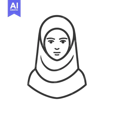 Premium design asset: Line Drawing of a Woman Wearing a Hijab