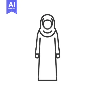 Premium design asset: Line Drawing of a Woman Wearing a Hijab