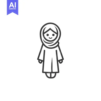 Aset premium populer: Line drawing of a woman wearing a hijab