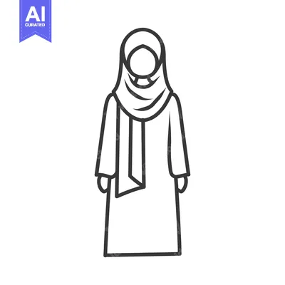 Premium design asset: Line drawing of a woman wearing a hijab