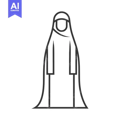 Aset desain premium: Line Drawing of a Woman Wearing a Hijab