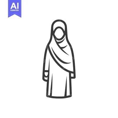 Premium design asset: Line Drawing of a Woman Wearing a Hijab