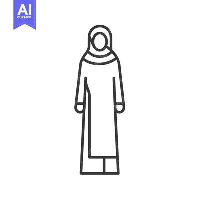 Aset premium populer: Line drawing of a woman wearing a hijab and abaya