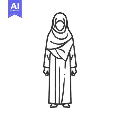 Line Drawing of a Woman Wearing a Hijab and Abaya