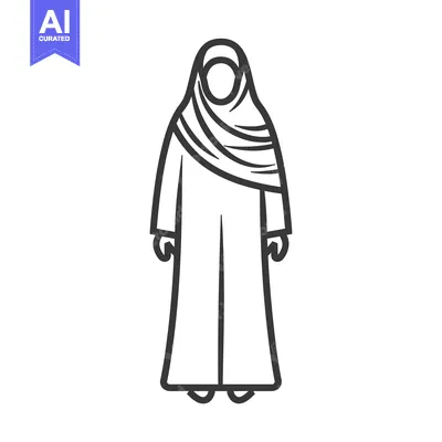Aset desain premium: Line drawing of a woman wearing a hijab and abaya