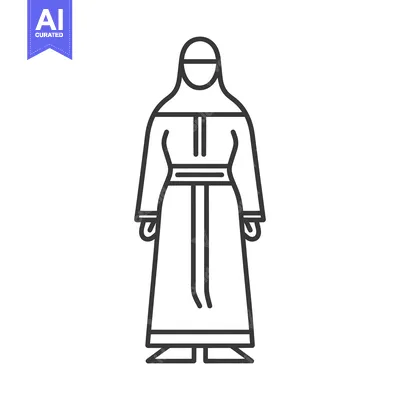 Premium design asset: Line drawing of a woman wearing a hijab and abaya
