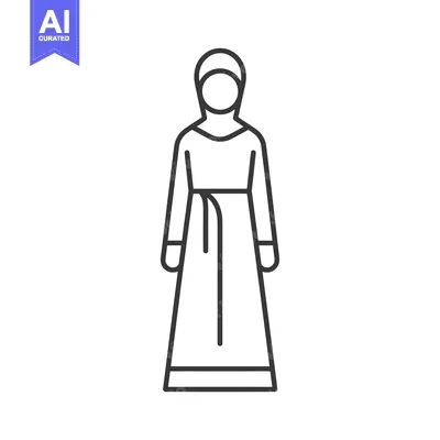 Line drawing of a woman wearing a hijab and long dress
