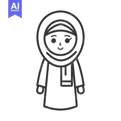 Aset premium populer: Line drawing of a woman wearing a hijab and traditional clothing