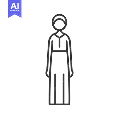 Aset premium populer: Line Drawing of a Woman Wearing a Long Dress and Headscarf