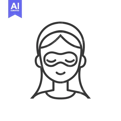 Premium design asset: Line drawing of a woman wearing a sleep mask