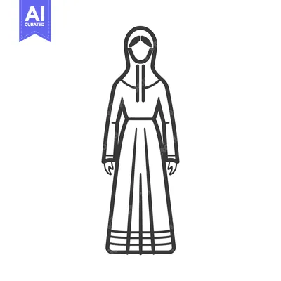 Aset desain premium: Line Drawing of a Woman Wearing a Traditional Abaya