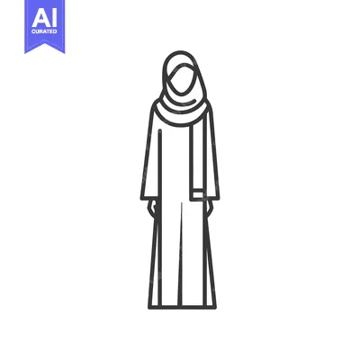 Aset premium populer: Line Drawing of a Woman Wearing a Traditional Abaya and Hijab
