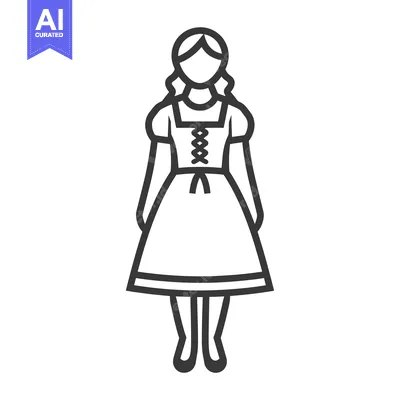 Aset premium populer: Line drawing of a woman wearing a traditional dirndl dress