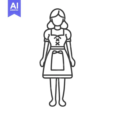 Aset premium populer: Line Drawing of a Woman Wearing a Traditional Dirndl Dress
