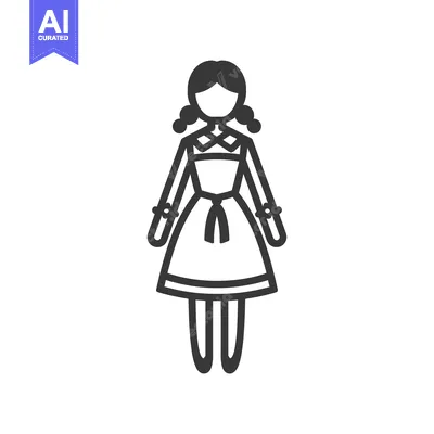 Premium design asset: Line drawing of a woman wearing a traditional German dirndl dress