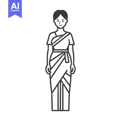 Line drawing of a woman wearing a traditional Indian Sari