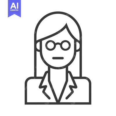 Aset premium populer: Line drawing of a woman wearing glasses and a collared shirt