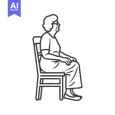 Aset premium populer: Line drawing of a woman wearing glasses sitting on a chair