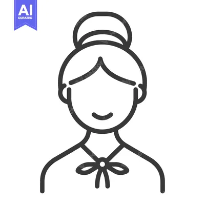 Aset premium populer: Line drawing of a woman with a bun and a bow