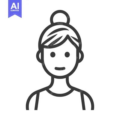 Aset desain premium: Line drawing of a woman with a bun hairstyle and a smile