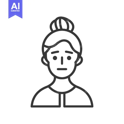 Aset premium populer: Line drawing of a woman with a bun in her hair, looking concerned