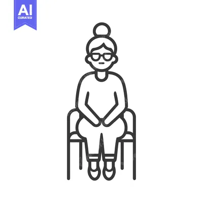 Premium design asset: Line drawing of a woman with a bun sitting on a chair