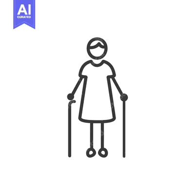 Aset premium populer: Line Drawing of a Woman with a Cane
