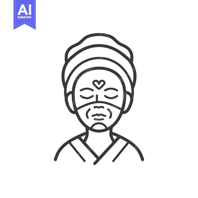 Aset premium populer: Line drawing of a woman with a face mask and a heart on her forehead