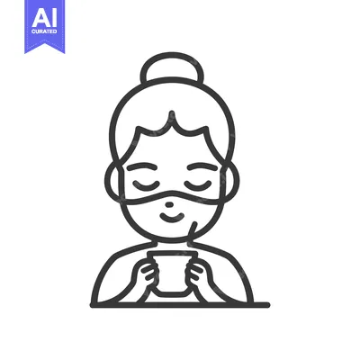 Popular premium asset: Line Drawing of a Woman with a Face Mask Holding a Cup