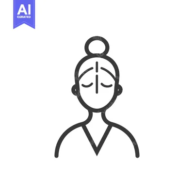 Premium design asset: Line drawing of a woman with eyes closed and hair in a bun