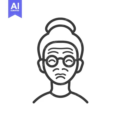 Aset premium populer: Line drawing of a woman with glasses and a bun