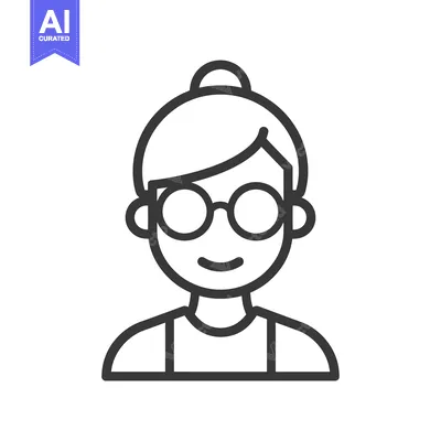 Aset desain premium: Line drawing of a woman with glasses and a bun