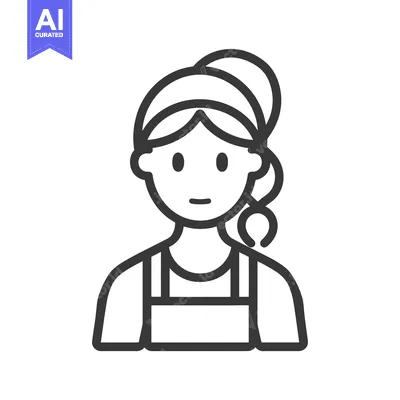 Aset desain premium: Line drawing of a woman with her hair up in a bun and wearing an apron