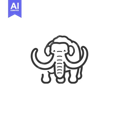 Aset desain premium: Line Drawing of a Woolly Mammoth with Tusks