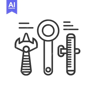 Premium design asset: Line Drawing of a Wrench, Caliper, and Ruler