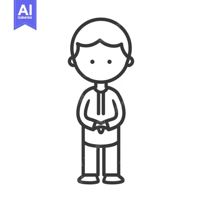 Aset premium populer: Line drawing of a young boy standing with his hands clasped
