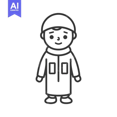Line Drawing of a Young Boy Wearing Traditional Clothing