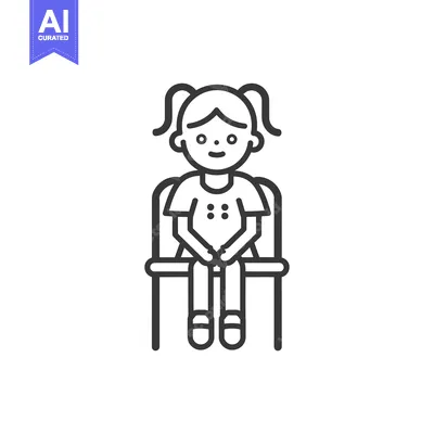 Aset premium populer: Line drawing of a young girl sitting on a chair