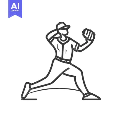 Aset premium populer: Line Drawing of Baseball Pitcher Throwing a Ball