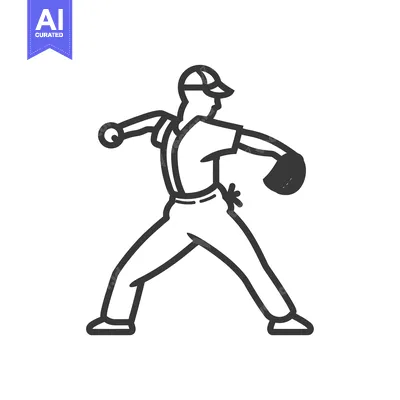 Aset desain premium: Line drawing of baseball player pitching a ball